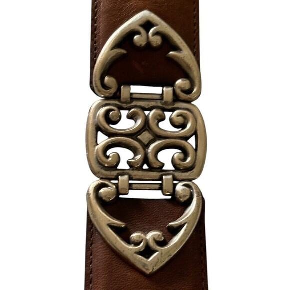 Brighton Women’s Art Nouveau Belt brown Leather Silver Swirl buckle Scroll Sz S - Picture 3 of 12